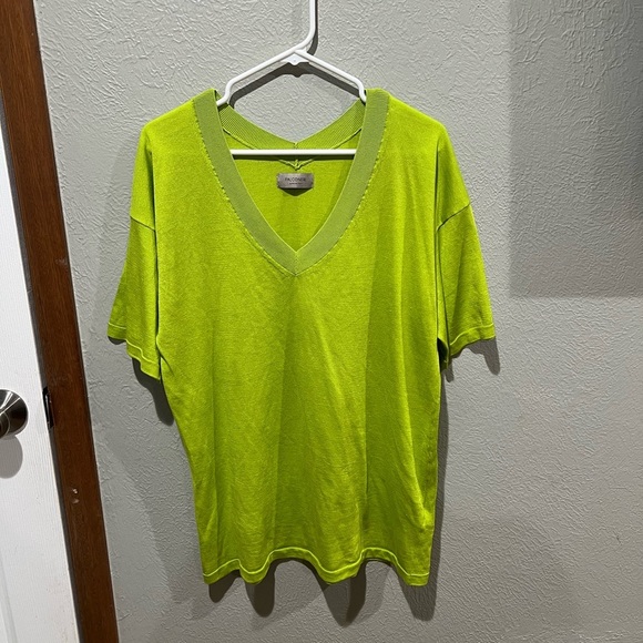 Falconeri Tops - Falconeri Lime Green V-Neck Top Silk Cotton Blend Size L NWOT